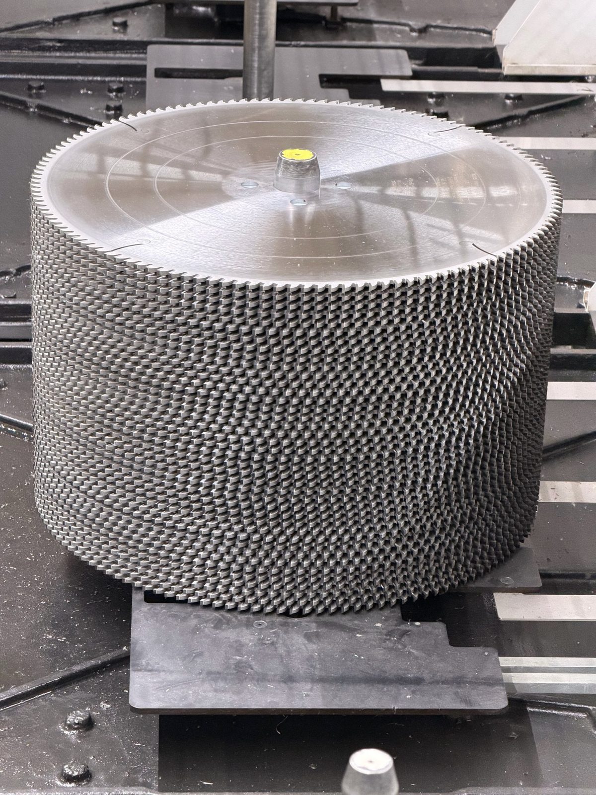 Stacked new circular saw blades from our own production